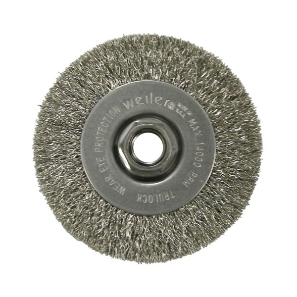 Weiler 4" Narrow Face Crimped Wire Wheel, .014" Fill, 5/8"-11 UNC Nut 13085 - main